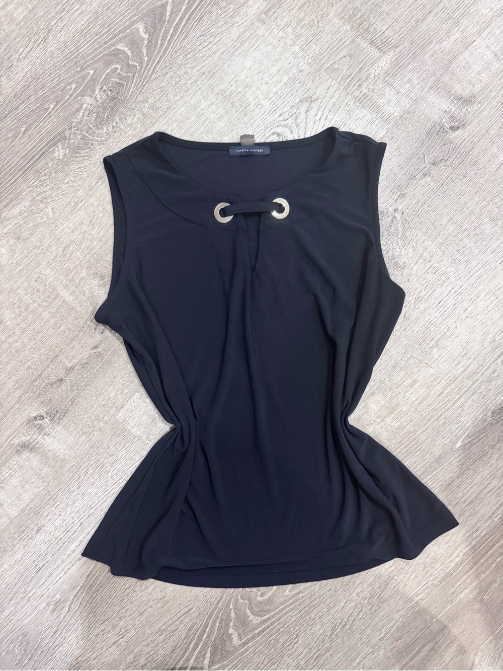 Sleeveless Black Grommet-Neck Top